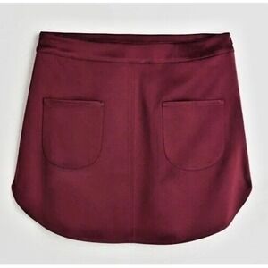 H&M | Womens SZ 14 Skirt Burgundy Satin |‎ Mini Pencil Front Pockets Side Zipper